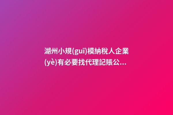 湖州小規(guī)模納稅人企業(yè)有必要找代理記賬公司嗎？